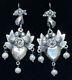 Vtg Style Mexican Sterling Silver Hand Love Birds Heart Pearl Charm Earrings