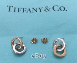 VTG Tiffany & Co Sterling Silver & 18k Gold Interlocking Circles Earrings RARE