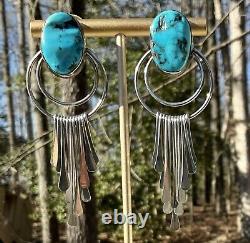 VTG Zuni Indian Native American Sterling Silver Turquoise Dangle Earrings