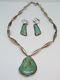 Vtg Old Pawn Sterling Silver Green Turquoise Navajo Necklace & Earring Set