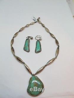 VTG old pawn Sterling silver Green Turquoise Navajo Necklace & earring Set