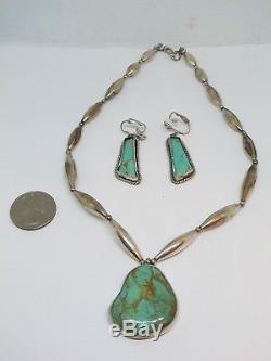 VTG old pawn Sterling silver Green Turquoise Navajo Necklace & earring Set