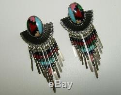 Very Beautiful, Vintage, Navajo Sterling Silver Earrings/turquoise/coral/onyx