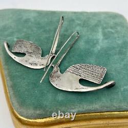 Very Cool Handmade Vintage Mid Century Sterling Silver Bird Earrings Boho Tribal