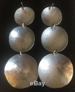 Very Large VTG Style Navajo Sterling Silver Concho Earrings Tim Yazzie