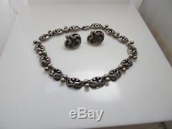 Victoria Taxco Mexico Vintage Sterling Silver Collar Necklace Earrings Set