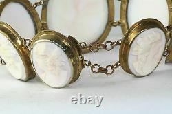 Victorian Antique Gold Over Sterling Silver Pin Cameo Bracelet Earrings Set