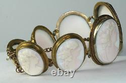 Victorian Antique Gold Over Sterling Silver Pin Cameo Bracelet Earrings Set