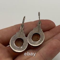 Victorian Antique Vintage Sterling Silver Large Baltic Amber Earrings Heavy