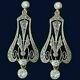 Victorian Edwardian Geometric Wedding Earrings 925 Sterling Silver 3.2ct Diamond