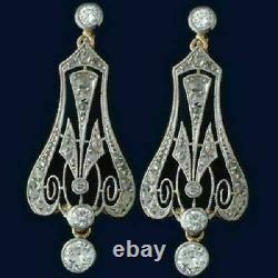 Victorian Edwardian Geometric Wedding Earrings 925 Sterling Silver 3.2Ct Diamond