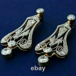 Victorian Edwardian Geometric Wedding Earrings 925 Sterling Silver 3.2Ct Diamond