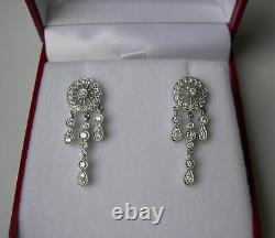 Victorian Edwardian Milgrain Dangle Earrings 925 Sterling Silver 2.58 Ct Diamond