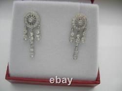 Victorian Edwardian Milgrain Dangle Earrings 925 Sterling Silver 2.58 Ct Diamond