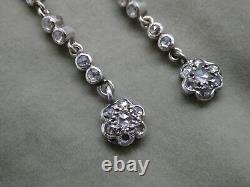 Victorian Edwardian Rose Cut Diamond Sterling 925 Flower Drop Dangle Earrings 2