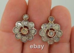Victorian Rose Cut Diamond Cluster Halo Earrings in 10K & Sterling Silver