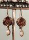 Victorian Seed Pearl & Garnet Dangle Gold Wash Sterling Silver 925 Earrings Vtg