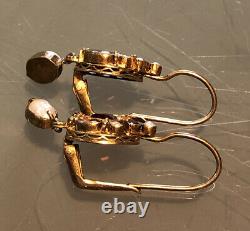 Victorian Seed Pearl & Garnet Dangle Gold Wash Sterling Silver 925 Earrings Vtg