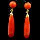 Victorian Vintage Simulated Coral Dangle Drop Earrings 14k Yellow Gold Finish