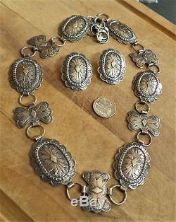 View VTG, Signed FW, Navajo, Sterling Concho Necklace & Matching Post Earrings
