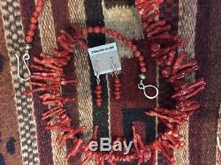 Vintag BENCH BEADS Native American Sterling Silver RED CORAL Necklace & Earrings