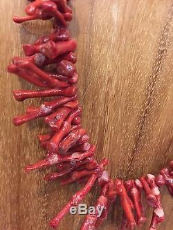 Vintag BENCH BEADS Native American Sterling Silver RED CORAL Necklace & Earrings