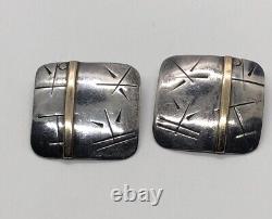 Vintage 10k Gold Sterling Silver Earrings Sculptural Modernist Clip Metalphors