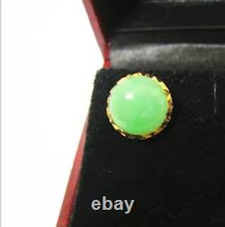 Vintage 10mm Natural Green Jade Stud Earring 14k Yellow Gold Plated Jade Earring