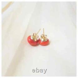 Vintage 10mm Round Orange Coral Stud Earring 14k Yellow Gold Over Coral Earring