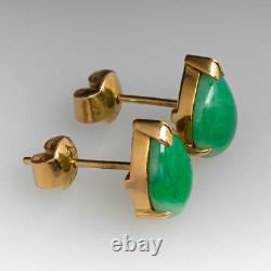 Vintage 11x9 Pear Cut Natural Green Jade Stud Earring 14k Yellow Gold Plated