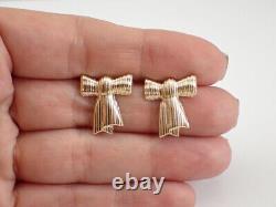 Vintage 14K Yellow Gold Plated Bow Tie Earrings Ribbon Bow Knot Stud Design