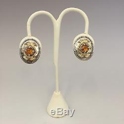 Vintage 14K and Hammered Sterling Silver Honey Amber Earrings Clip