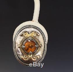 Vintage 14K and Hammered Sterling Silver Honey Amber Earrings Clip