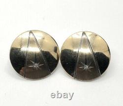 Vintage 14k Gold and Sterling Silver Earrings 925 Diamond Designer Deco Style