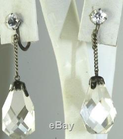 Vintage 1920's Art Deco Rock Crystal Quartz Sterling Silver Earrings