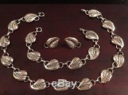 Vintage 1940's DANECRAFT STERLING Silver Leaf Necklace Bracelet Earrings SET