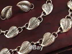 Vintage 1940's DANECRAFT STERLING Silver Leaf Necklace Bracelet Earrings SET