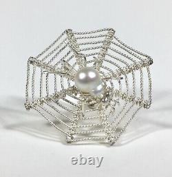 Vintage 1940's Sterling Pearl Filigree Spider Web Screw Back Earrings Halloween