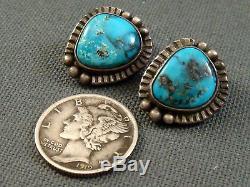 Vintage 1950's NAVAJO Pawn Sterling INGOT Silver & BISBEE Turquoise Earrings