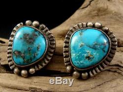 Vintage 1950's NAVAJO Pawn Sterling INGOT Silver & BISBEE Turquoise Earrings