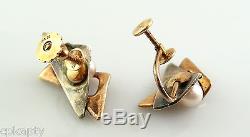 Vintage 1950s Sculptural Abstract Modernist 14K Gold Sterling & Pearl EARRINGS