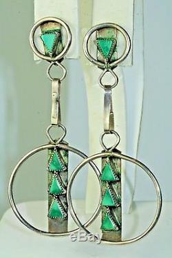 Vintage 1970's Sterling Silver Turquoise Hoop Earrings