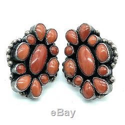 Vintage 1970's Zuni Sterling Silver Red Coral Petit Point Earrings
