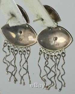Vintage 1990's Sterling Silver Garnet Moon Star Dangling Earrings