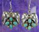 Vintage 1 3/4 American West Style Turquoise 0.925 Sterling Silver Wire Earrings