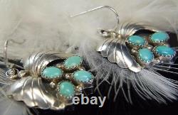 Vintage 1 3/4 American West style Turquoise 0.925 Sterling Silver wire Earrings