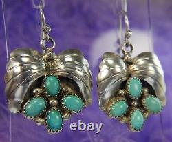 Vintage 1 3/4 American West style Turquoise 0.925 Sterling Silver wire Earrings