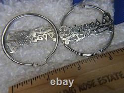 Vintage 1 3/4 rd Princess Heart Hoops 0.925 Sterling Silver Pierced Earrings