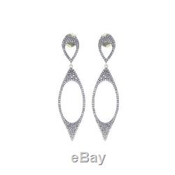 Vintage 1.93ct Pave Diamond Dangle Earrings 14k Gold 925 Sterling Silver Jewelry