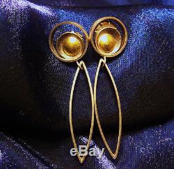 Vintage 22K Gold Sterling Silver Art Deco Artisan made earrings